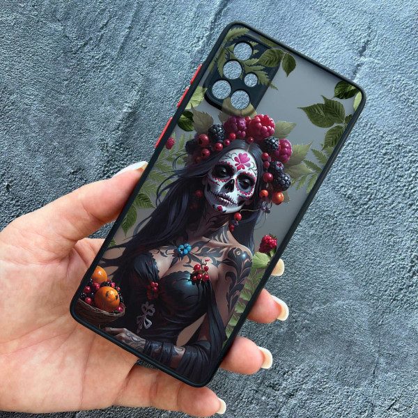 Чохол для Samsung Galaxy A51 з захистом камери дівчина Санта-Муерте та листями