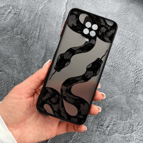 Чехол для Xiaomi Redmi Note 9s / Note 9 Pro / Note 9 Pro Max с защитой камеры с черной змеей