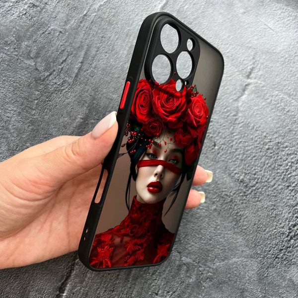 Чехол для iPhone 16 Pro с защитой камеры с девочкой и цветами