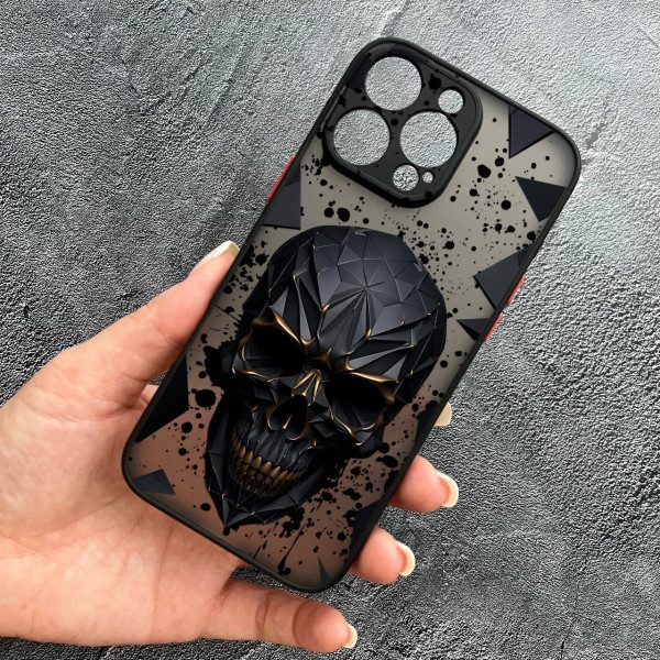Чехол для iPhone 16 Pro с защитой камеры с черепом в кубе