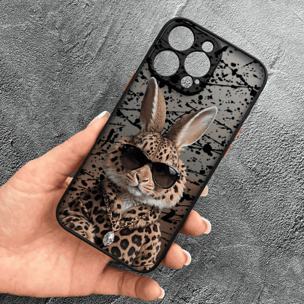 Чехол для iPhone 16 Pro с защитой камеры с зайцем в леопарде