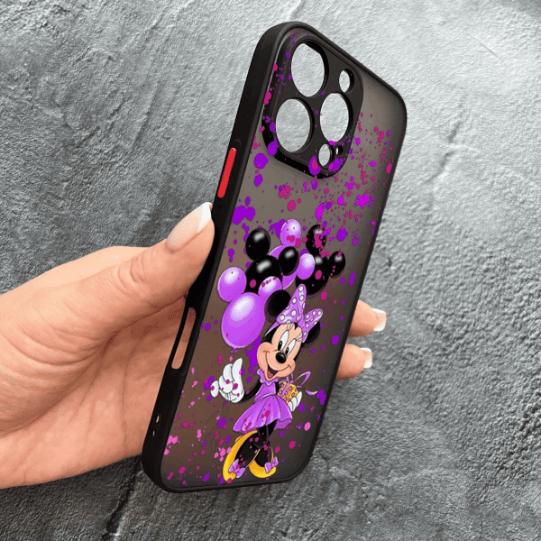 Чехол для iPhone 16 Pro с защитой камеры детский с Минни Маус и воздушными шариками