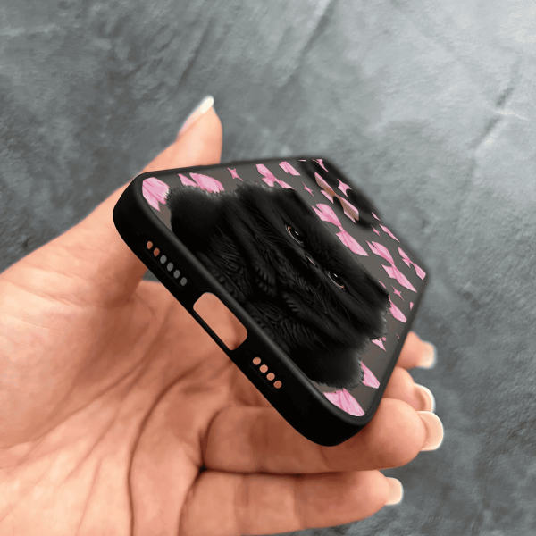 Чехол для iPhone 16 Pro детский с защитой камеры с котиком и бантиками
