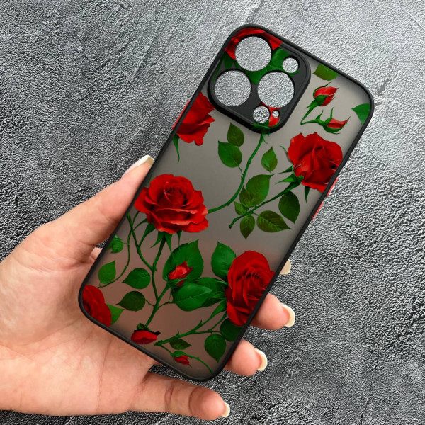 Чехол для iPhone 16 Pro с защитой камеры с цветами красные розы