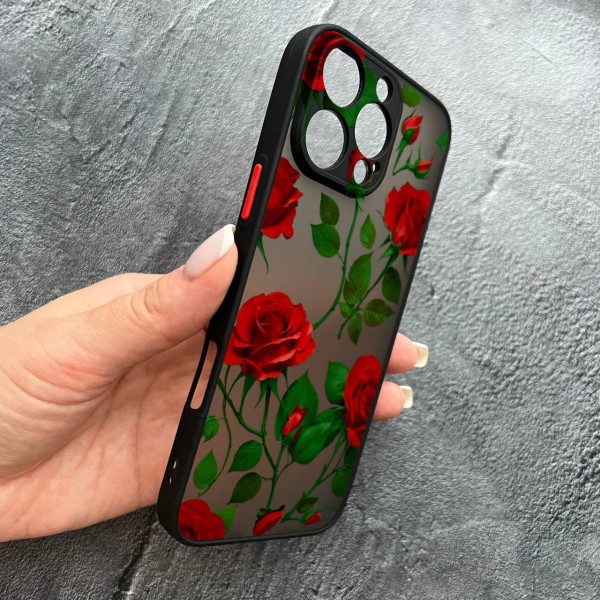 Чехол для iPhone 16 Pro с защитой камеры с цветами красные розы