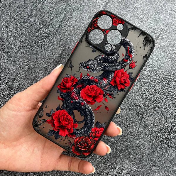 Чехол для iPhone 16 Pro с защитой камеры со змеей в цветах