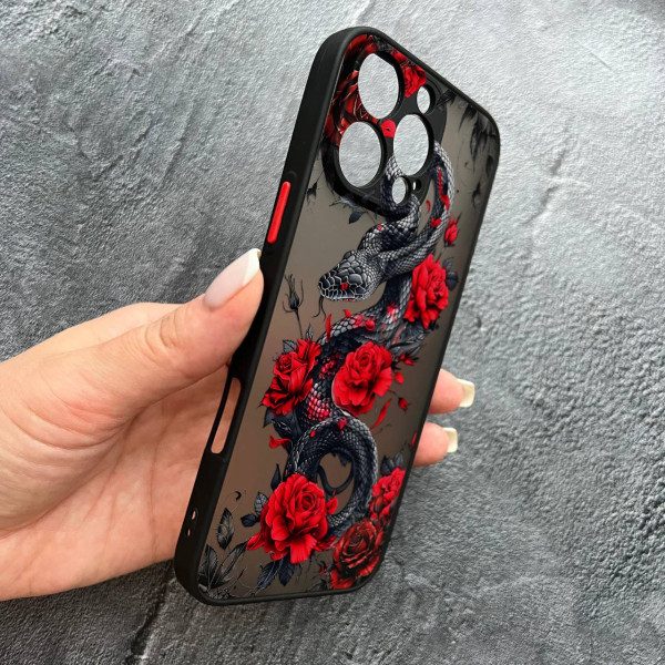 Чехол для iPhone 16 Pro с защитой камеры со змеей в цветах