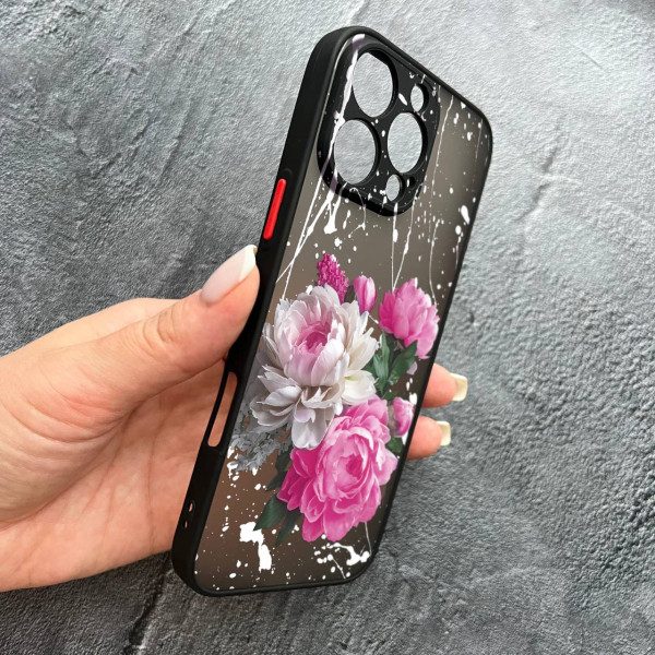 Чехол для iPhone 16 Pro с защитой камеры с цветами пионами классическими