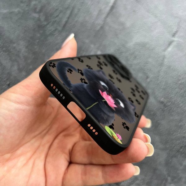 Чехол для iPhone 16 Pro с защитой камеры детский с котом и цветком