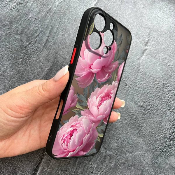 Чехол для iPhone 16 Pro с защитой камеры с цветами пионы