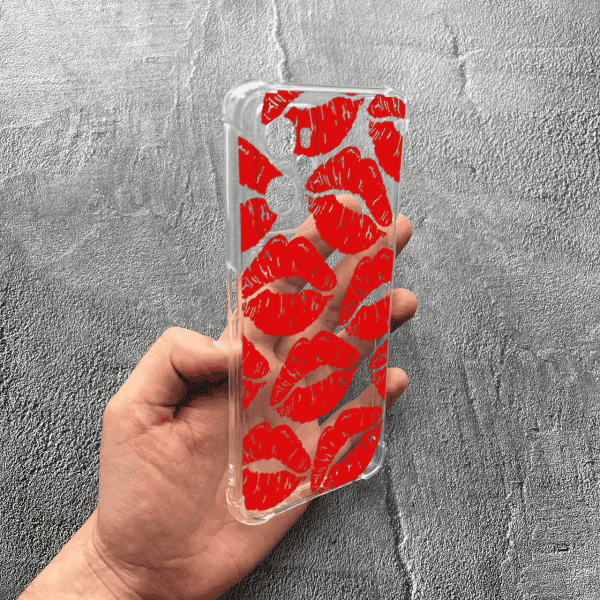 Чехол для Oppo A76 / A96 с защитой камеры с красными губами противоударный прозрачный силиконовый чехол