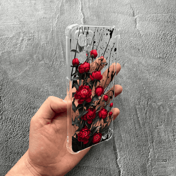 Чохол для Oppo A76 / A96 з захистом камери з квітами червоні півонії маленькі протиударний прозорий силіконовий чохол
