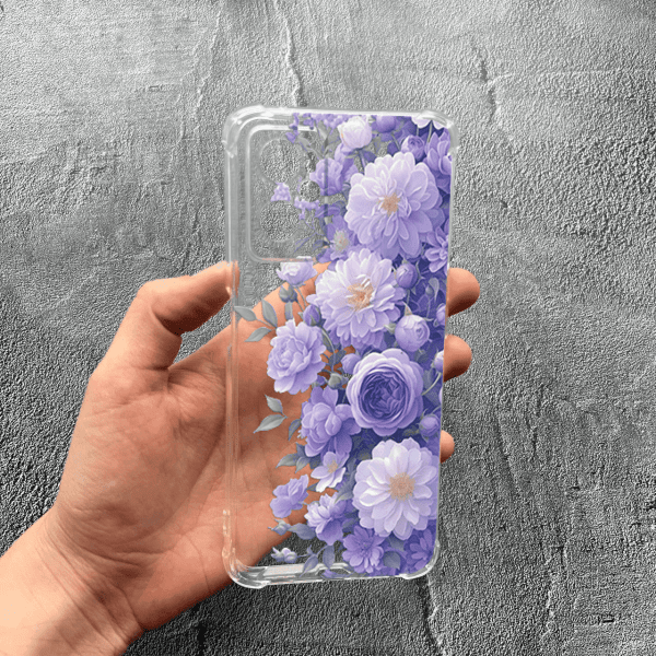 Чохол для Oppo A76 / A96 з захистом камери з квітами бузкові півонії ніжні протиударний прозорий силіконовий чохол