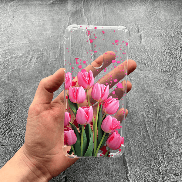 Чохол для Samsung Galaxy M30s / M21 із захистом камери з квітами рожеві тюльпани протиударний прозорий силіконовий чохол