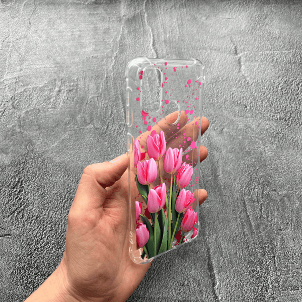 Чохол для Samsung Galaxy M30s / M21 із захистом камери з квітами рожеві тюльпани протиударний прозорий силіконовий чохол