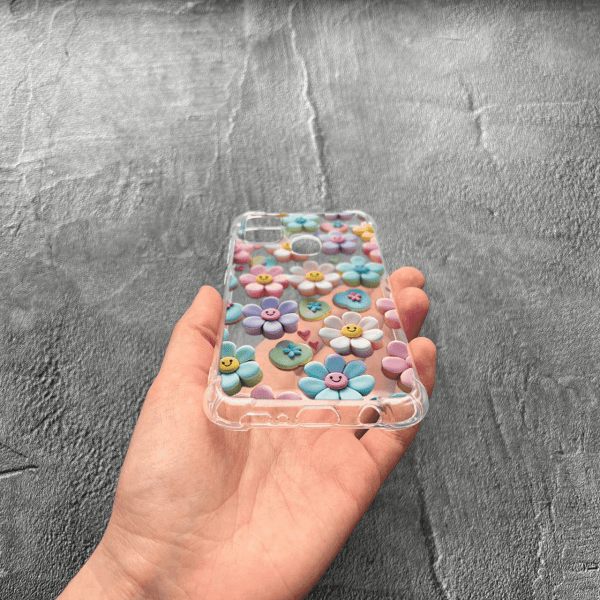 Чехол для Samsung Galaxy M30s / M21 с защитой камеры детский с цветами и смайликами противоударный прозрачный силиконовый чехол