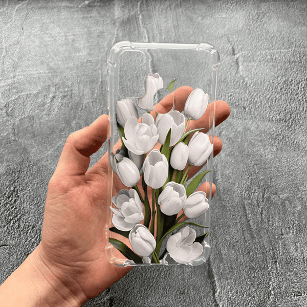 Чохол для Samsung Galaxy M30s / M21 з захистом камери з квітами білі тюльпани протиударний прозорий силіконовий чохол