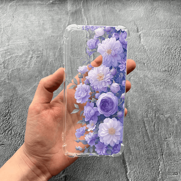 Чохол для Samsung Galaxy M30s / M21 з захистом камери з квітами бузкові півонії ніжні протиударний прозорий силіконовий чохол