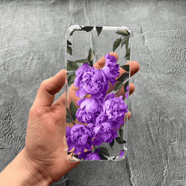 Чохол для Samsung Galaxy M30s / M21 з захистом камери з квітами бузкові півонії протиударний прозорий силіконовий чохол