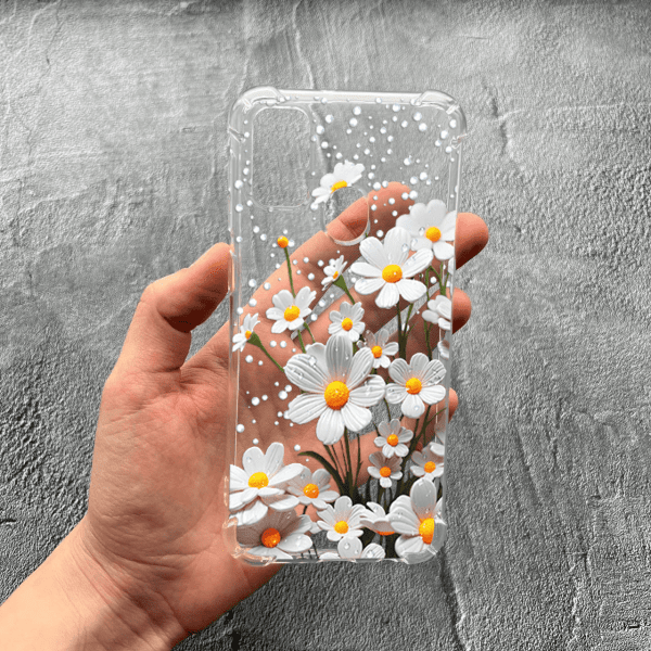 Чохол для Samsung Galaxy M30s / M21 з захистом камери з квітами ромашки білі протиударний прозорий силіконовий чохол