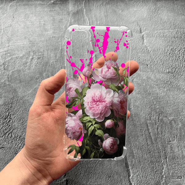 Чохол для Samsung Galaxy M30s / M21 з захистом камери з квітами рожеві півонії протиударний прозорий силіконовий чохол