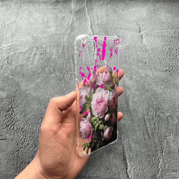Чохол для Samsung Galaxy M30s / M21 з захистом камери з квітами рожеві півонії протиударний прозорий силіконовий чохол