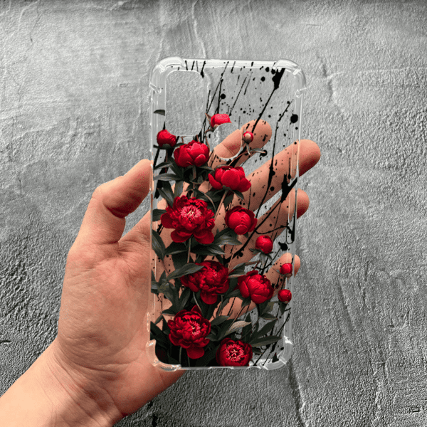 Чохол для Samsung Galaxy M30s / M21 з захистом камери з квітами червоні півонії маленькі протиударний прозорий силіконовий чохол