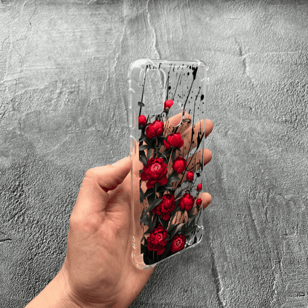 Чохол для Samsung Galaxy M30s / M21 з захистом камери з квітами червоні півонії маленькі протиударний прозорий силіконовий чохол
