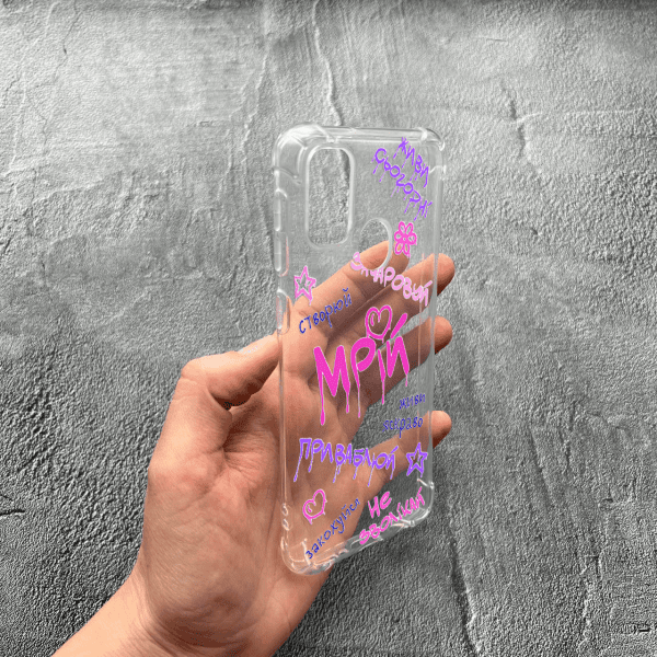 Чехол для Samsung Galaxy M30s / M21 с защитой камеры с надписью мечтай противоударный прозрачный силиконовый чехол