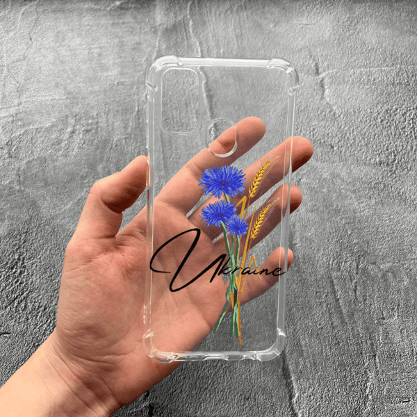 Чехол для Samsung Galaxy M30s / M21 с защитой камеры патриотичный с волошкой противоударный прозрачный силиконовый чехол