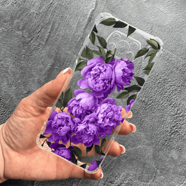 Чохол для Xiaomi Poco X3 NFC / Poco X3 Pro з захистом камери з квітами бузкові півонії протиударний прозорий силіконовий чохол