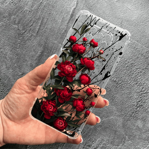 Чехол для Xiaomi Poco X3 NFC / Poco X3 Pro с защитой камеры с маленькими цветками красными пионами противоударный прозрачный силиконовый чехол