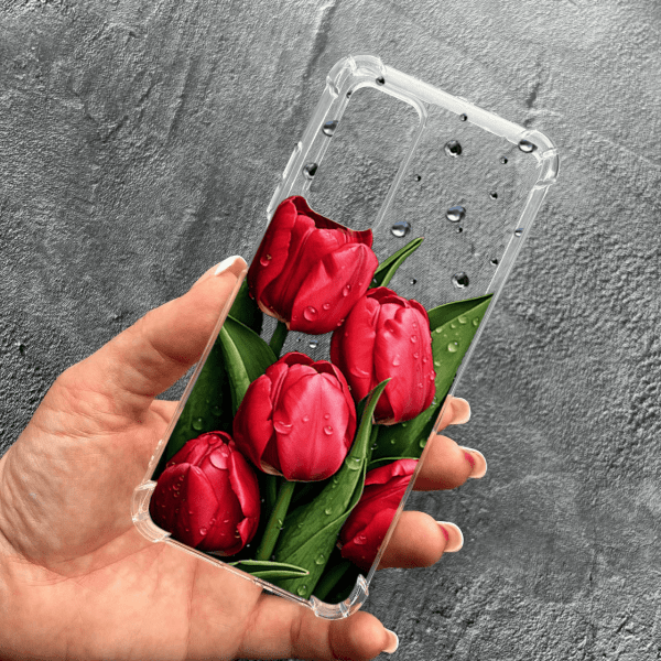 Чохол для Xiaomi Mi 10T / 10T Pro з квітами червоні тюльпани з краплями протиударний прозорий силіконовий чохол