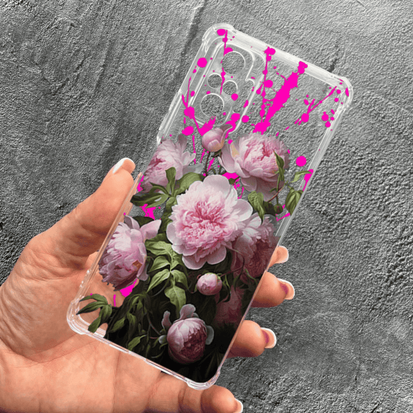 Чохол для Xiaomi Redmi Note 10 Pro з захистом камери з рожевими півоніями протиударний прозорий силіконовий чохол