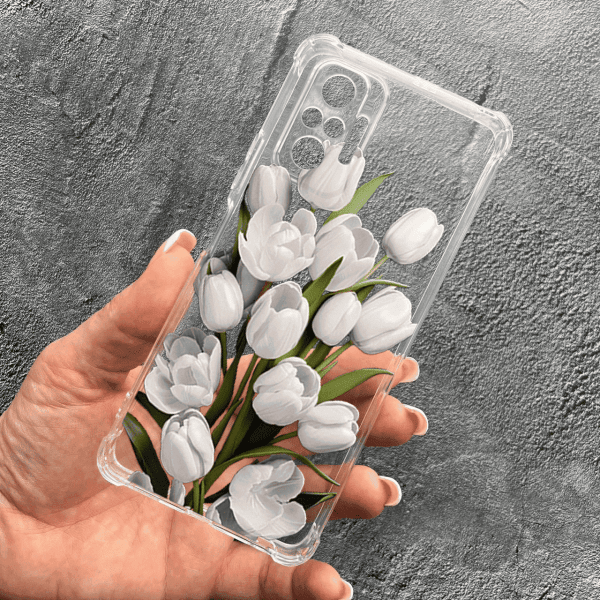 Чохол для Xiaomi Redmi Note 10 Pro з захистом камери з квітами білі тюльпани протиударний прозорий силіконовий чохол