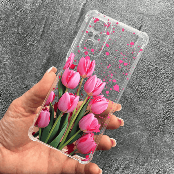 Чохол для Xiaomi Redmi Note 10 Pro із захистом камери з квітами рожеві тюльпани протиударний прозорий силіконовий чохол