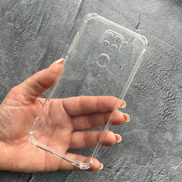 Чехол для Xiaomi Redmi Note 9 / Redmi 10X с защитой камеры противоударный прозрачный силиконовый чехол