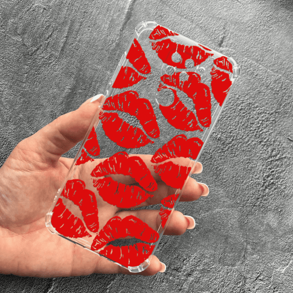Чехол для Xiaomi Redmi Note 9 / Redmi 10X с защитой камеры с красными губами противоударный прозрачный силиконовый чехол