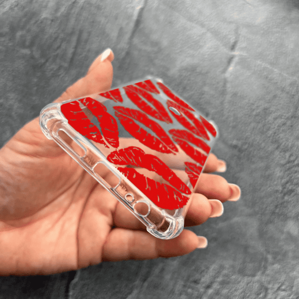 Чехол для Xiaomi Redmi Note 9 / Redmi 10X с защитой камеры с красными губами противоударный прозрачный силиконовый чехол