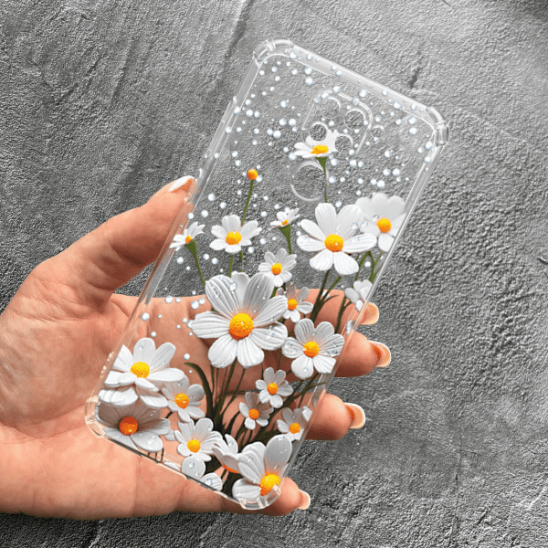Чохол для Xiaomi Redmi Note 9 / Redmi 10X з захистом камери з квітами ромашки білі протиударний прозорий силіконовий чохол