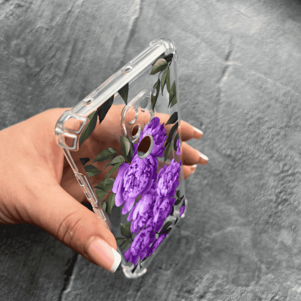 Чохол для Xiaomi Redmi Note 9 / Redmi 10X з захистом камери з квітами бузкові півонії протиударний прозорий силіконовий чохол