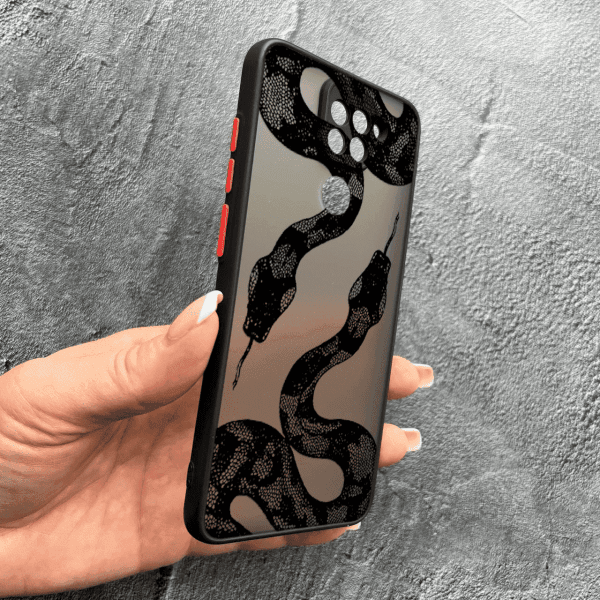Чехол для Xiaomi Redmi Note 9 / Redmi 10X с защитой камеры с черной змеей