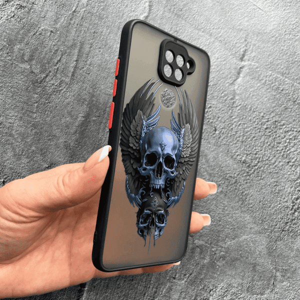 Чехол для Xiaomi Redmi Note 9 / Redmi 10X с защитой камеры с черепом и крыльями