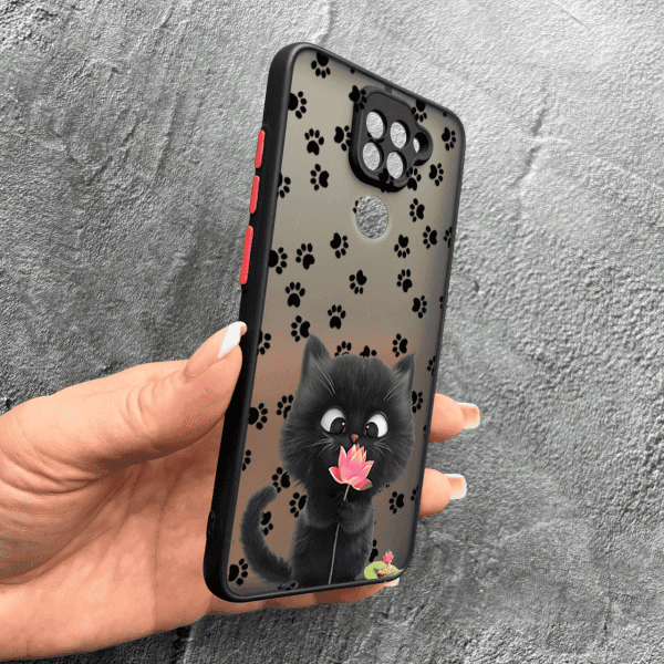 Чохол для Xiaomi Redmi Note 9 / Redmi 10X з захистом камери дитячий з котиком та квіткою