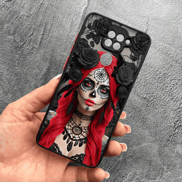 Чохол для Xiaomi Redmi Note 9 / Redmi 10X з захистом камери дівчина Санта-Муерте у трояндах