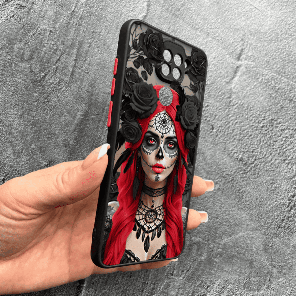 Чохол для Xiaomi Redmi Note 9 / Redmi 10X з захистом камери дівчина Санта-Муерте у трояндах
