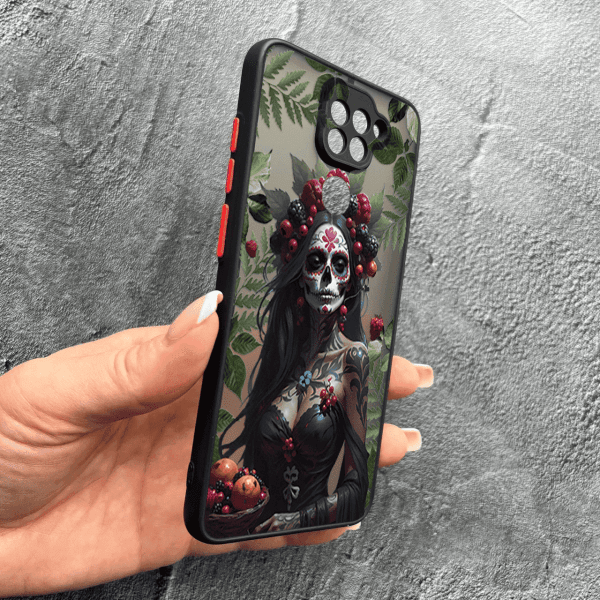 Чохол для Xiaomi Redmi Note 9 / Redmi 10X з захистом камери дівчина Санта-Муерте та листями