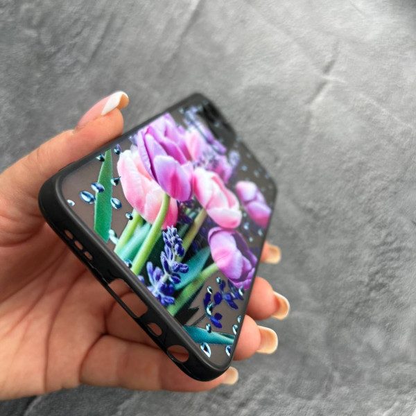 Чехол для Oppo А55 5G с защитой камеры с цветами лавандовые тюльпаны
