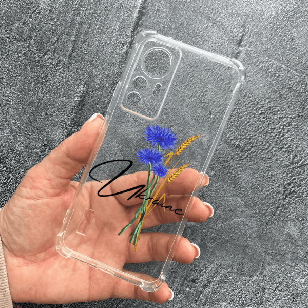 Чехол для Xiaomi 12T / Xiaomi 12T Pro с защитой камеры патриотический с волошкой противоударный прозрачный силиконовый чехол