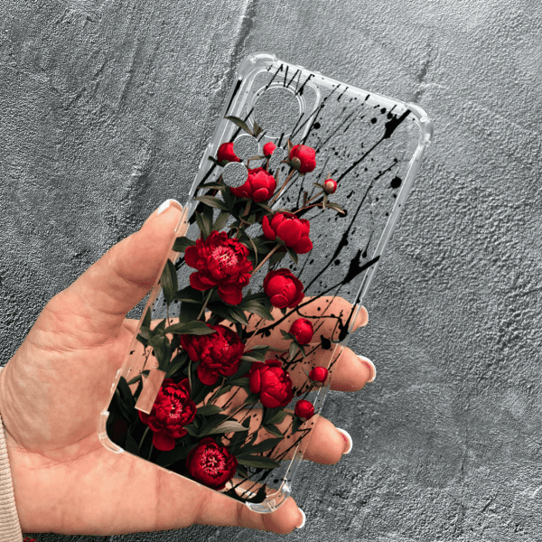 Чохол для Xiaomi 12T / Xiaomi 12T Pro з захистом камери з квітами червоні півонії маленькі протиударний прозорий силіконовий чохол
